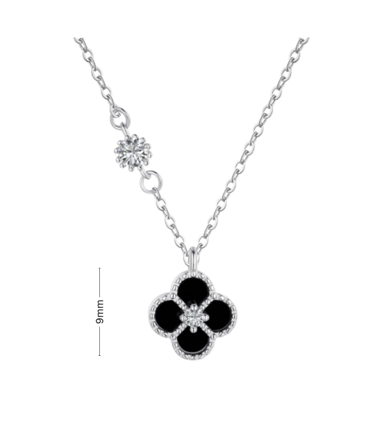 Sterling Silver chain with enamel and zircon pendant