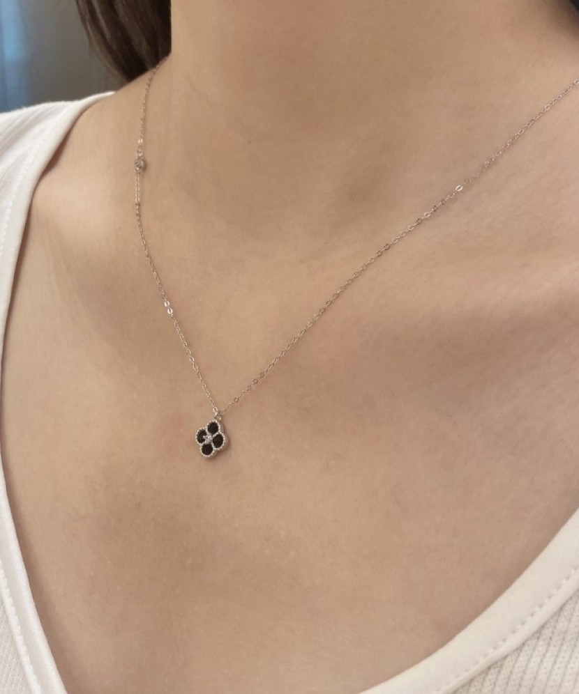 Sterling Silver chain with enamel and zircon pendant