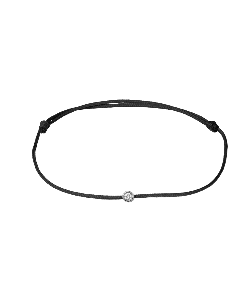 Black string bracelet with white gold and diamond pendant 0.03ct