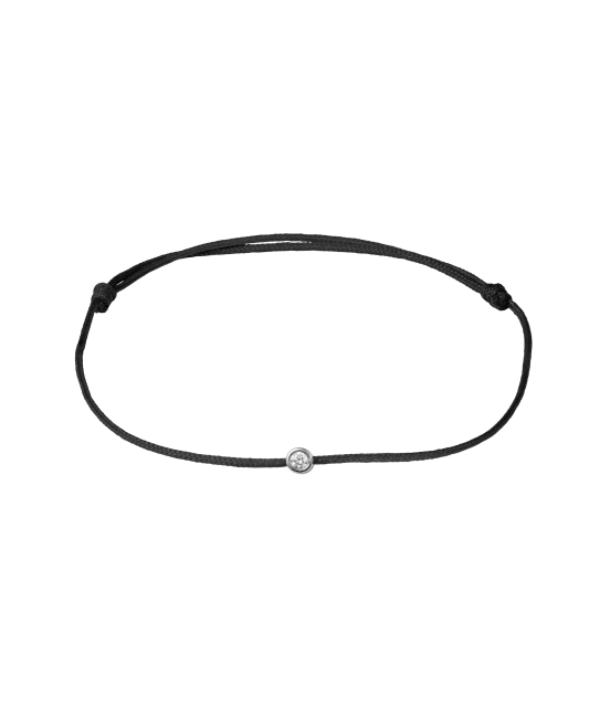 Black string bracelet with white gold and diamond pendant 0.03ct
