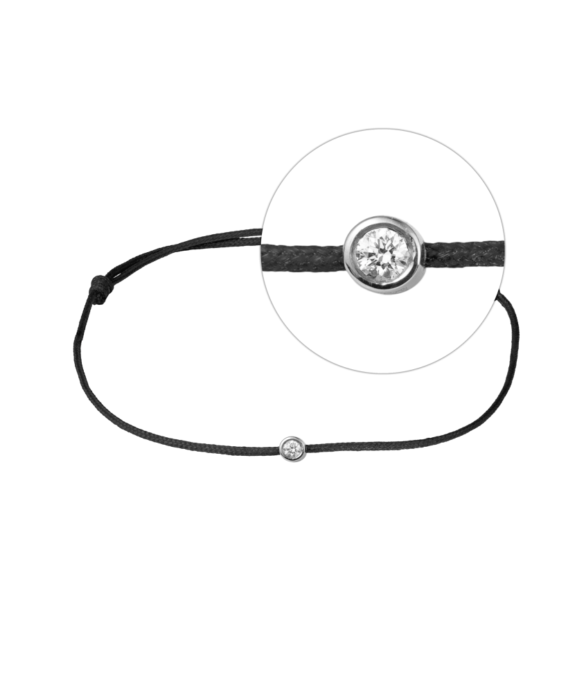 Black string bracelet with white gold and diamond pendant 0.03ct
