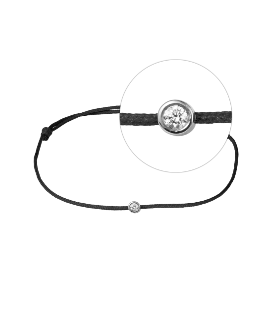 Black string bracelet with white gold and diamond pendant 0.03ct