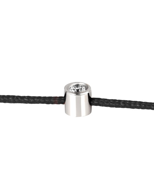 Black string bracelet with white gold and diamond pendant 0.03ct