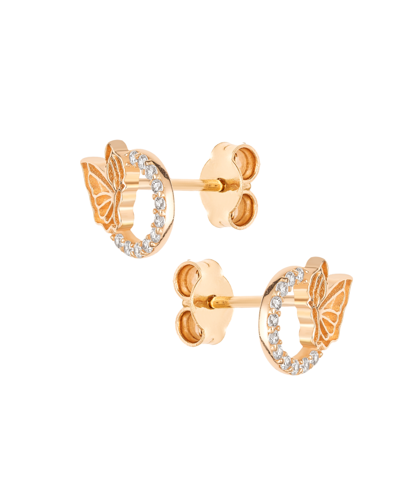 Gold earrings with zircons "Butterflies"
