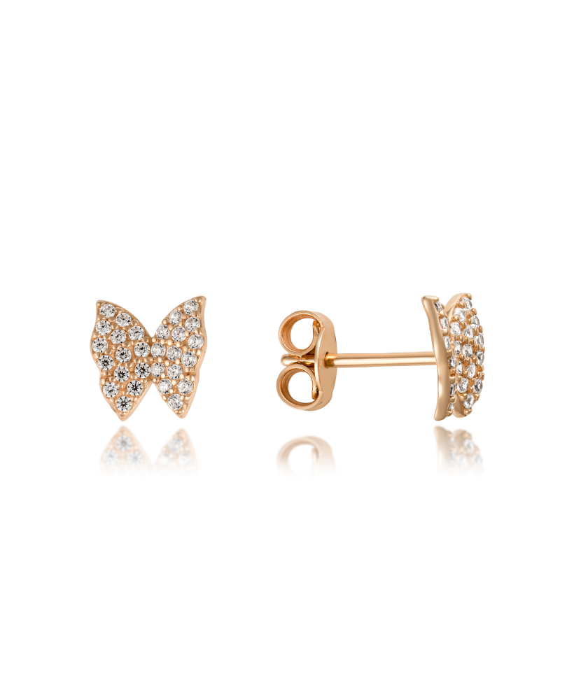Gold earrings with zircons "Butterflies"