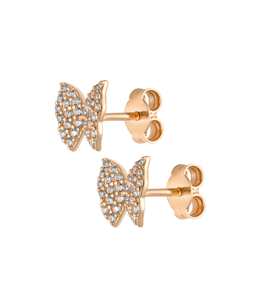 Gold earrings with zircons "Butterflies"