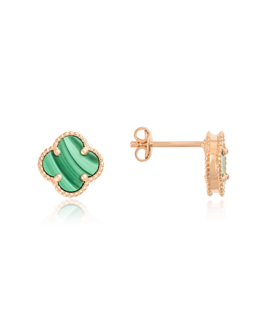 Gold earrings with malachite