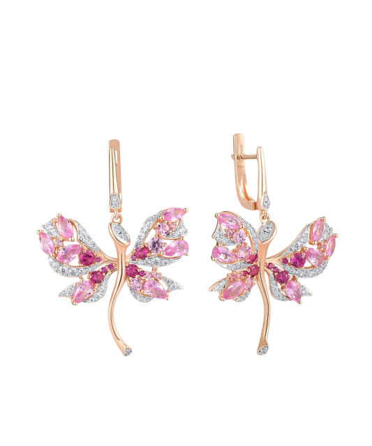 Gilded Sterling Silver earrings with nano sapphire and zircons