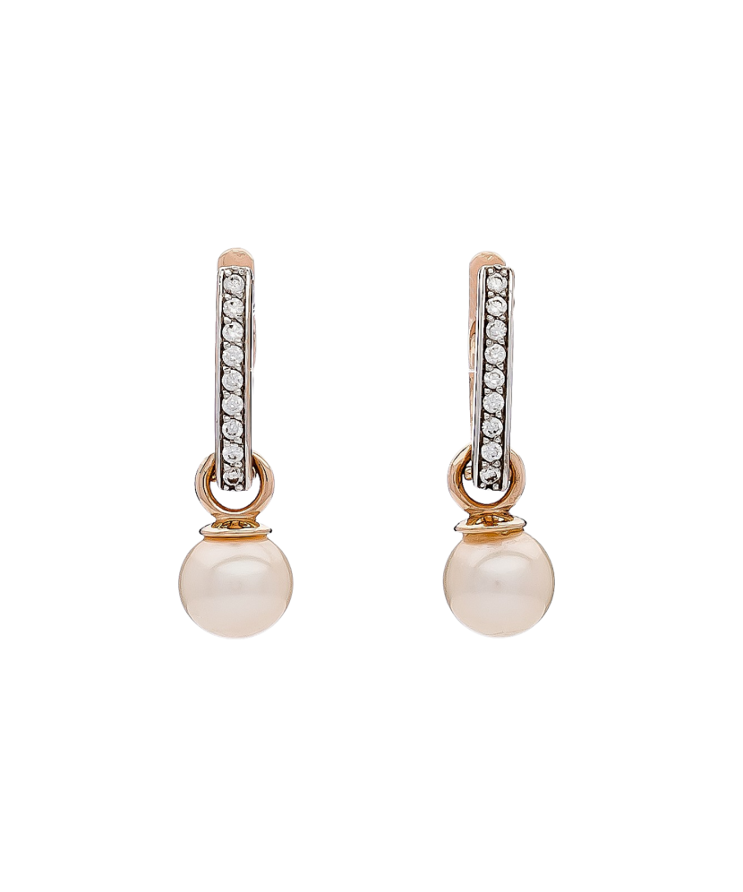 Gold earrings with pearl and zircons