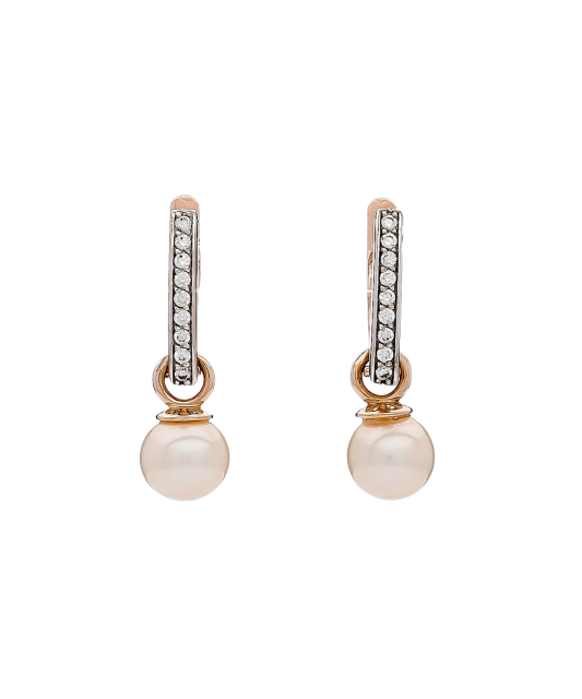 Gold earrings with pearl and zircons