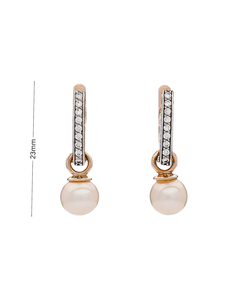 Gold earrings with pearl and zircons