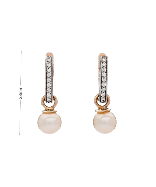 Gold earrings with pearl and zircons