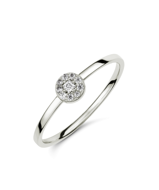 White gold ring with zircons