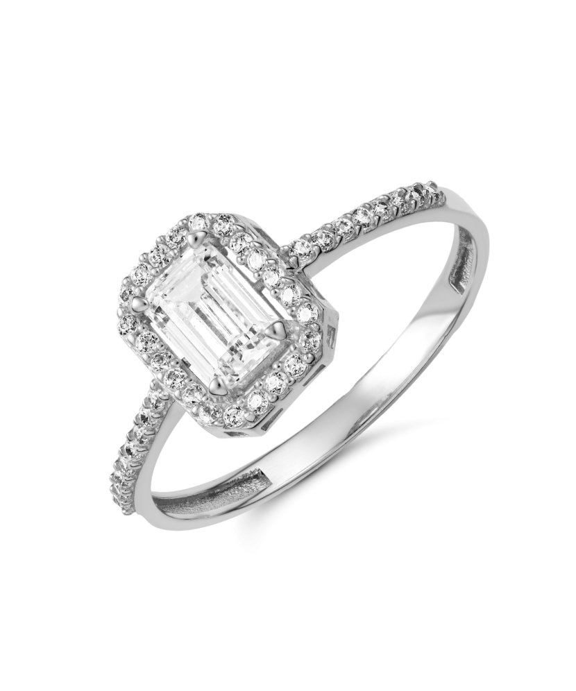 White gold ring with zircons