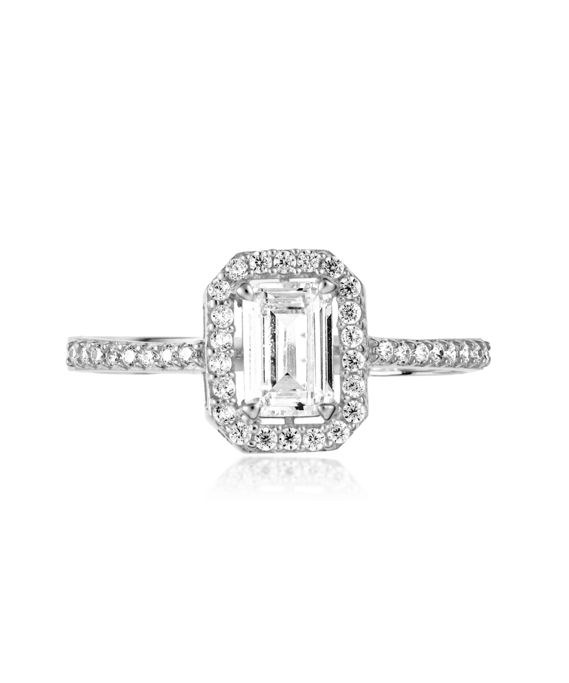 White gold ring with zircons