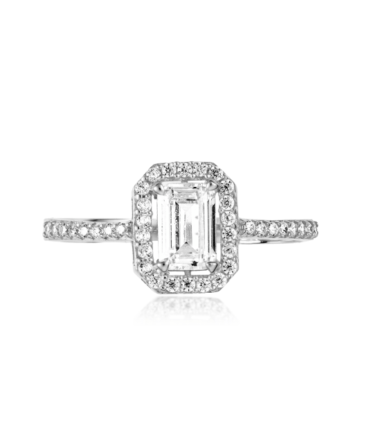 White gold ring with zircons