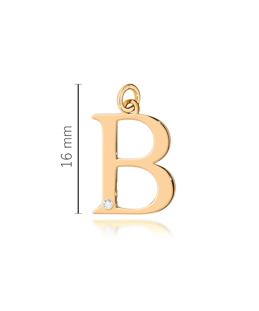Gold pendant with diamond letter B