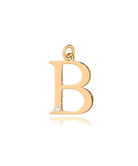 Gold pendant with diamond letter B