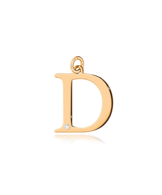 Gold pendant with diamond letter D