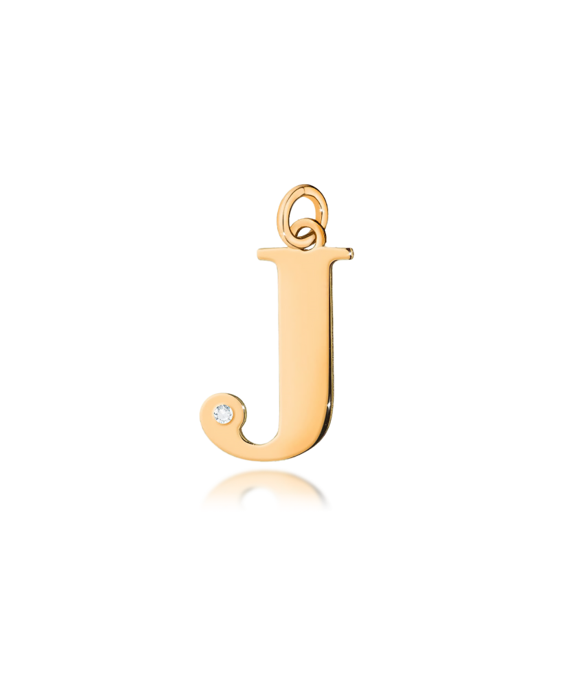 Gold pendant with diamond letter J
