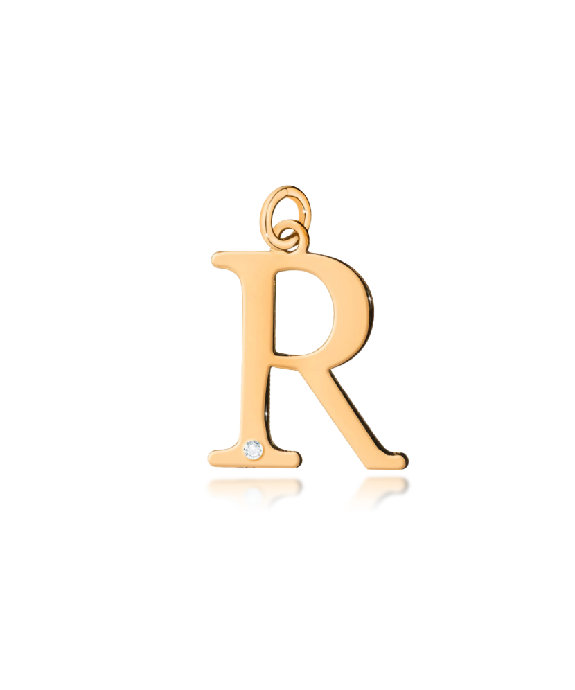Gold pendant with diamond letter R