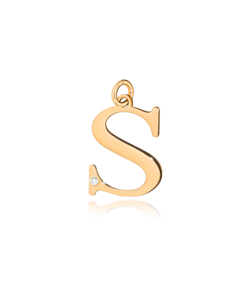 Gold pendant with diamond letter S