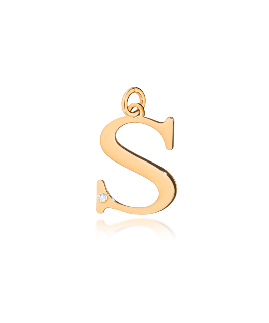 Gold pendant with diamond letter S