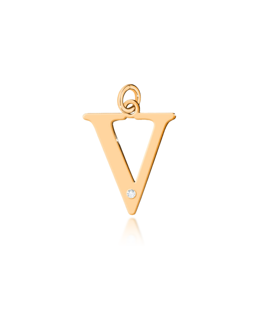 Gold pendant with diamond letter V