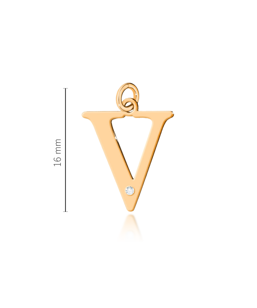 Gold pendant with diamond letter V