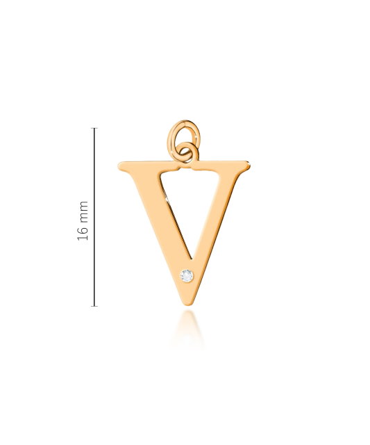 Gold pendant with diamond letter V
