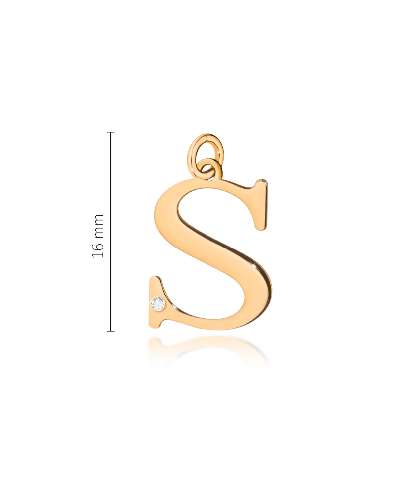 Gold pendant with diamond letter S