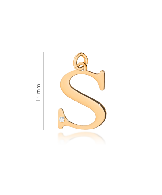 Gold pendant with diamond letter S