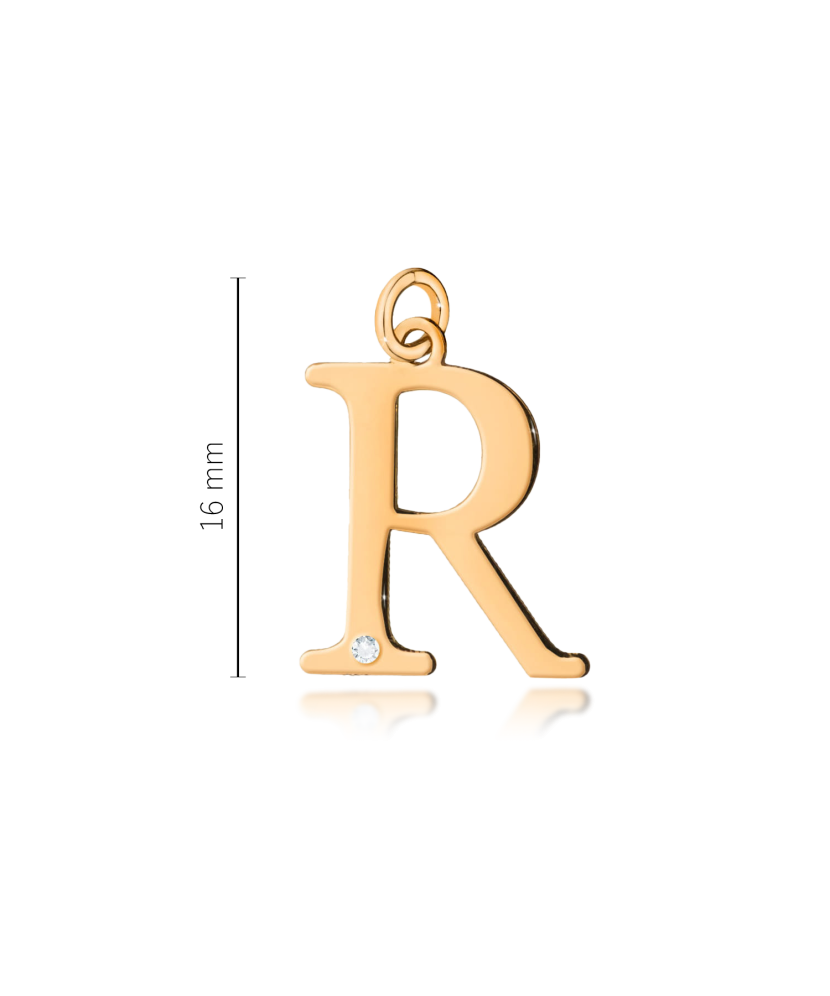 Gold pendant with diamond letter R