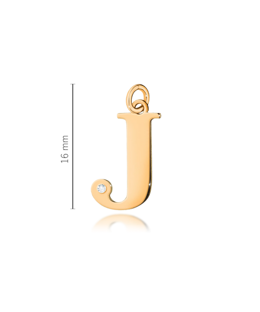 Gold pendant with diamond letter J
