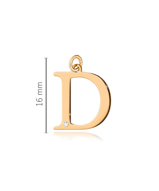 Gold pendant with diamond letter D