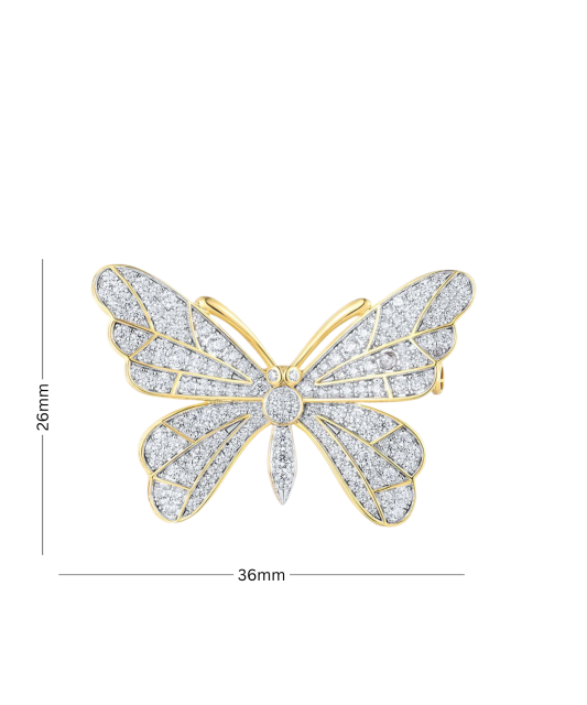 Glided  sterling Silver brooch with zircons "Butterfly"
