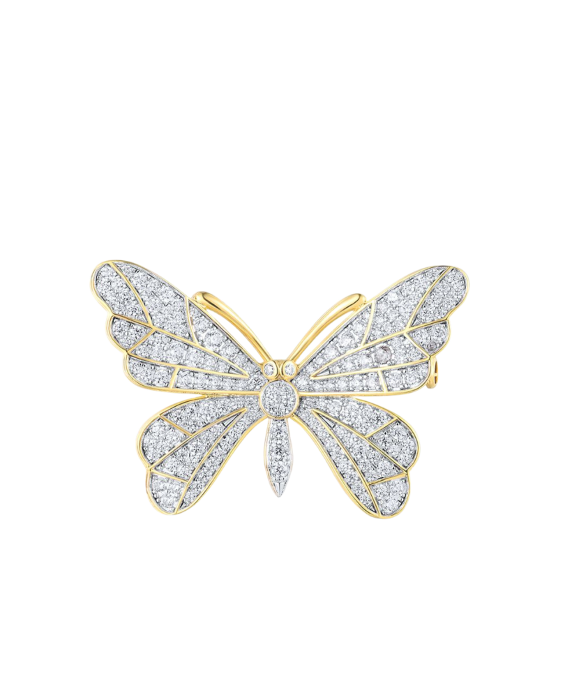 Glided  sterling Silver brooch with zircons "Butterfly"