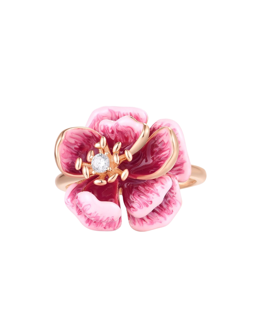 Gilded Sterling silver ring with zircons and enamel