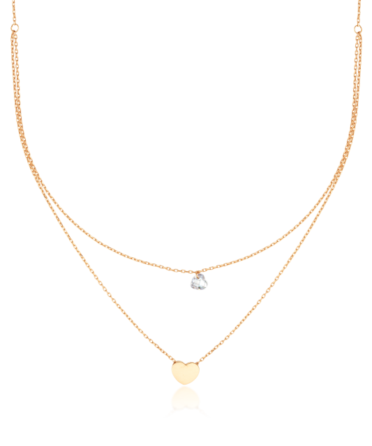 Gold double chain with zirconium pendant "Heart"