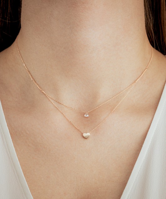 Gold double chain with zirconium pendant "Heart"