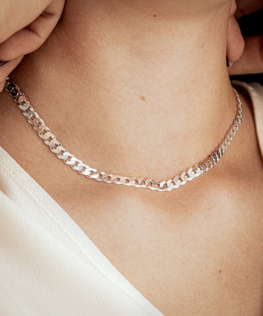 Hopeinen ketju "Curb" 6mm