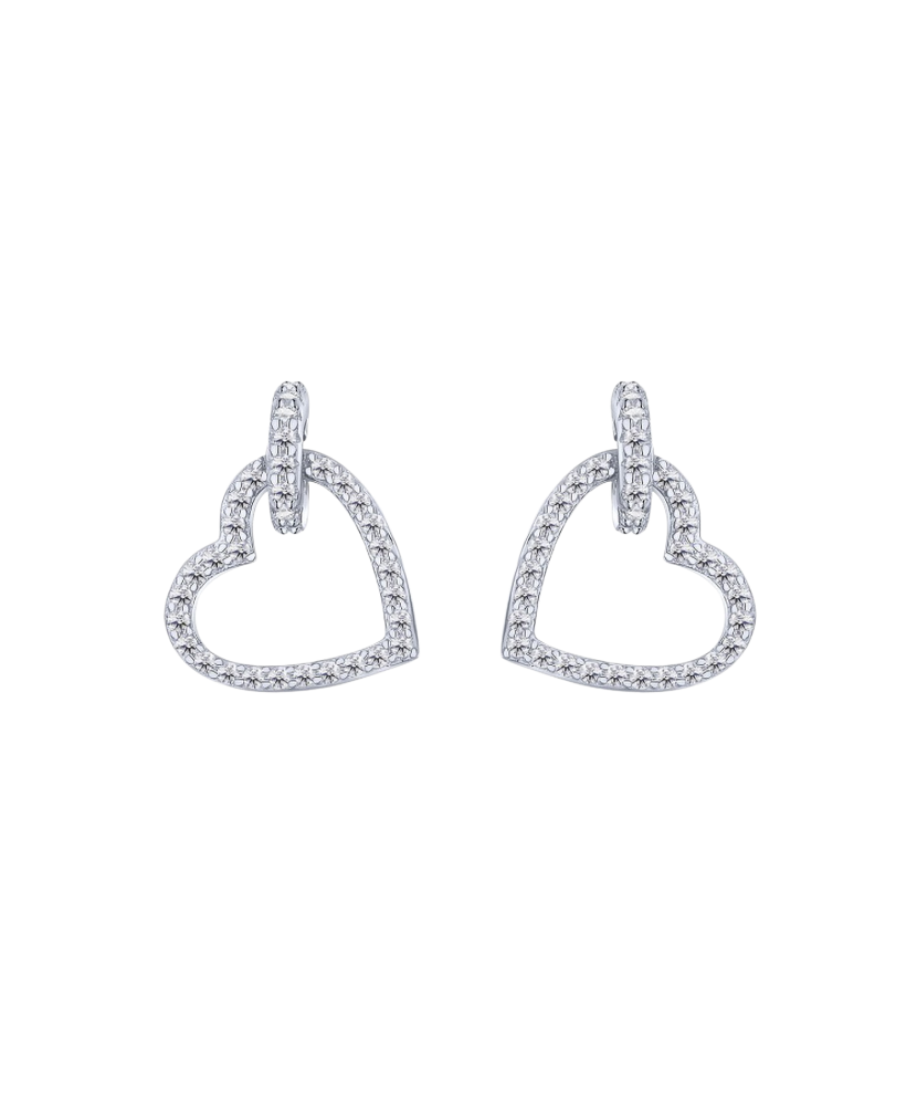 Hopeiset korvakorut zirkoneilla "sydäns"
