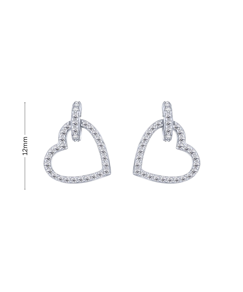 Hopeiset korvakorut zirkoneilla "sydäns"