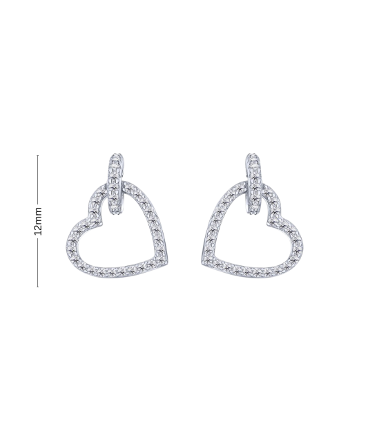 Hopeiset korvakorut zirkoneilla "sydäns"