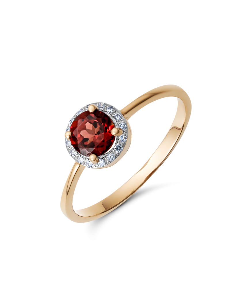 Gold ring with diamonds and garnet