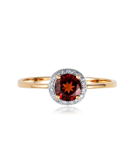 Gold ring with diamonds and garnet