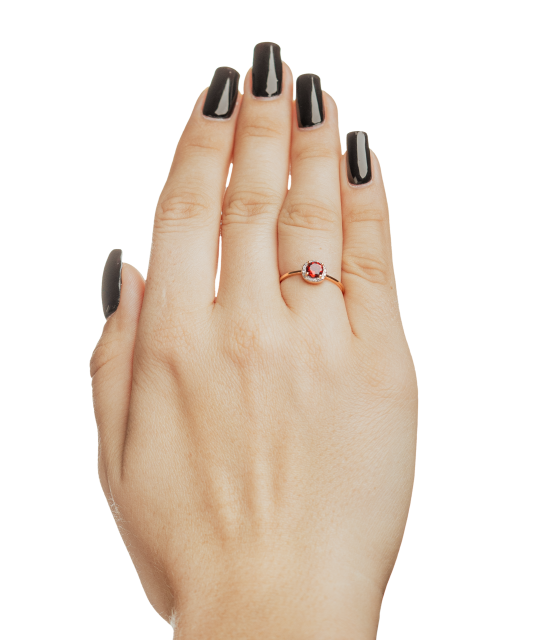 Gold ring with diamonds and garnet