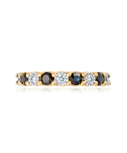 Yellow gold ring with diamonds and sapphires