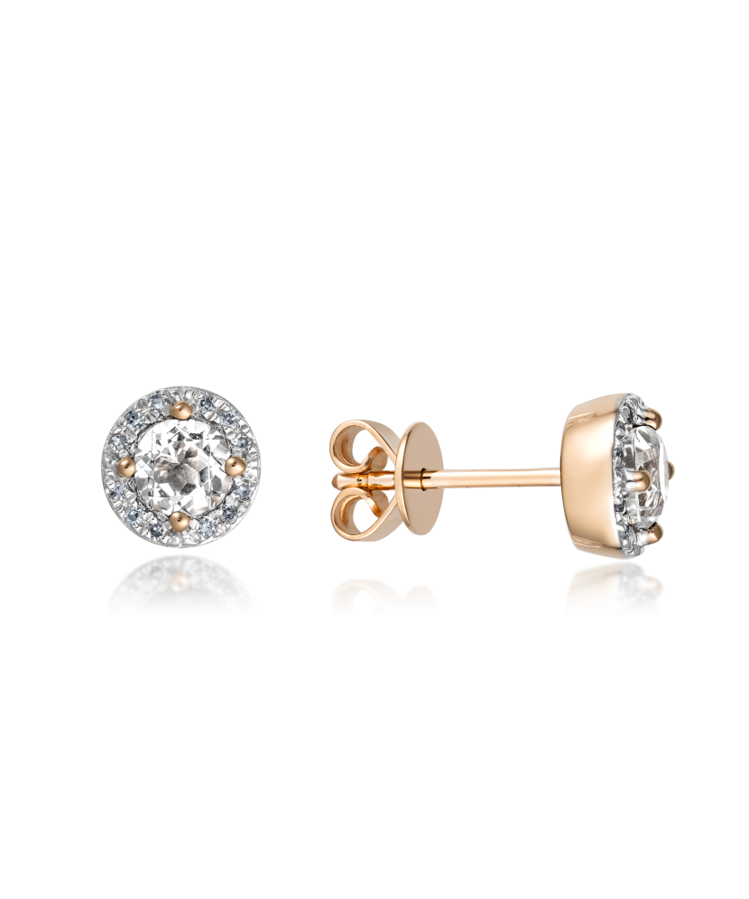 Gold earrings with diamonds and clear topaz