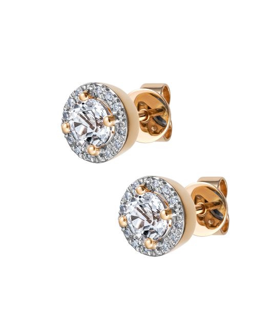 Gold earrings with diamonds and clear topaz